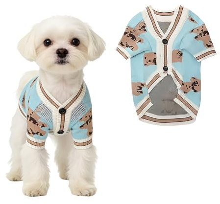 Gilet pour Chien Et Chat, Pull Classique Imprimé Ours, Bleu Habillement d'hiver Doux Et Chaud,Vêtements De Gilet De Chaton De Chiot De Vacances pour Petits Animaux De Compagnie Moyens- XL