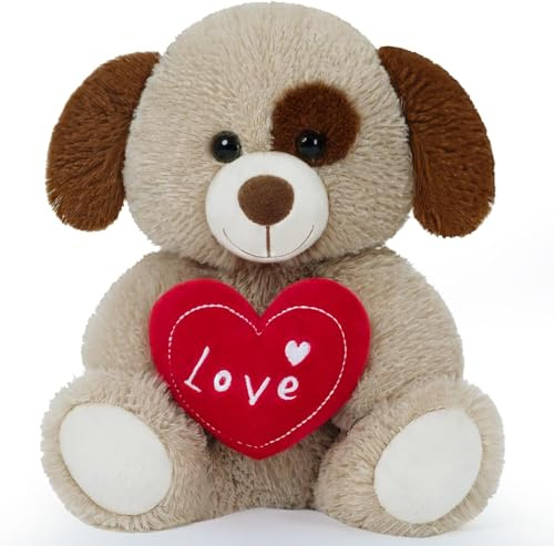 Yeqivo Kleines Kuscheltier Hündchen Weiches Love Plüschtier mit Rotem Herz,Kinder Kuschelhund, Freundin Geschenk, Weihnachten, Valentinstag, Geburtstag, Babyparty(Love Grau,1 Pcs)