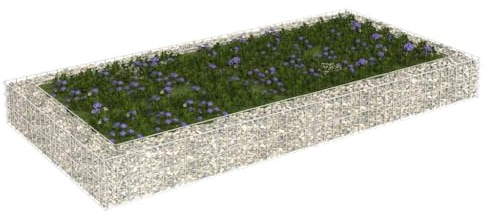 Mokuyary Gabionen-Hochbeet Verzinkter Stahl 200x100x20 cm Steinkorb aus Metall, Steinmauer als Gartenzaun, Gabionengitter als Sichtschutz