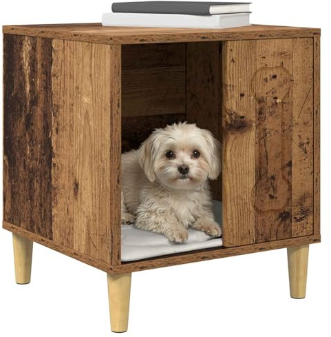 vidaXL Hundehütte Altholz 44 x 42 x 49 cm Holzwerkstoff, Stylisches Hundezuhause für das Wohnzimmer, modernes, rechteckiges Design, strapazierfähiger Unterschlupf