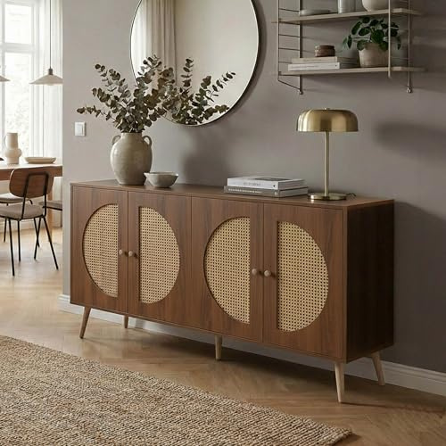Mendler Sideboard HWC-P49, Schrank Kommode mit Türen Anrichte Staufächer, Poly-Rattanfront MDF Melamin 80x160x40cm - braun