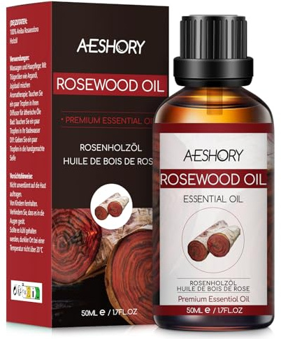 AESHORY Aceite Esencial de Palo de Rosa 50ML, Natural Aceite de Palo de Rosa, Aceites de Fragancia Aromaterapia Premium para Humidificador, Masaje, Baño, Cuidado la Piel, Relajación y Calma