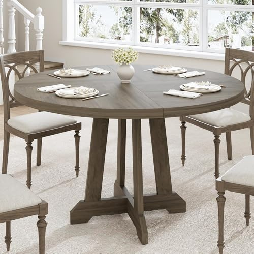 GarveeMore Runder Esstisch Für 4–6 Personen, 120Cm Esszimmertisch Mit Holzsockel Küchentisch Für Esszimmer, Küche, Wohnzimmer
