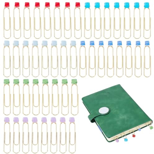 SUPERFINDINGS 48Pcs Marque Pages Pinces 6 Styles Pinces à Livres Pince Serre Feuilles 5.7cm 2.24in avec Pierre Naturelle Marque Page Clips pour Livre Fournitures de Bureau Organisation de Documents