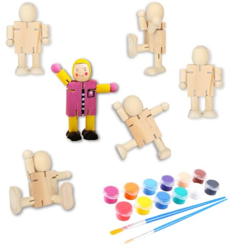 Kit Peinture Figurine Bois 6 Mannequins avec 12 Peintures pour Enfant