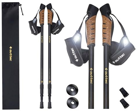 Carbon Wanderstöcke, Ultraleichte Trekkingstöcke, Nordic Walking Stöcke mit Gummistopfen, 110 oder 115 cm, Einteilige Trekkingstöcke, Gehstöcke mit Gummipuffer für Damen und Herren