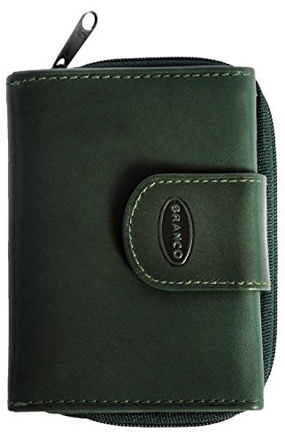 Kleine Geldbörse, Portemonnaie Größe S für Damen, Echt-Leder, Jäger-Grün, Branco 225