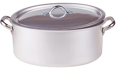 Pentole Agnelli Linea Family Cooking Alluminio Casseruola Ovale con Due Maniglie e Coperchio, Argento, 30 cm
