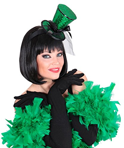 NET TOYS Mini Zylinder Burlesque Minihut am Bügel mit Schleier grün Tänzerin Miniatur Hut Can Can Girl Minizylinder Glitzer Zylinderhut Fascinator Kostüm Accessoire