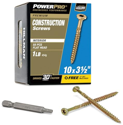 Power Pro 48585 Interior Wood Screws, #10 x 3-1/2, Epoxy Coated, Torx/Star Drive Included, Coarse Thread, Decking Screws, Outdoor Rust Resistant, Gold, 59pcs