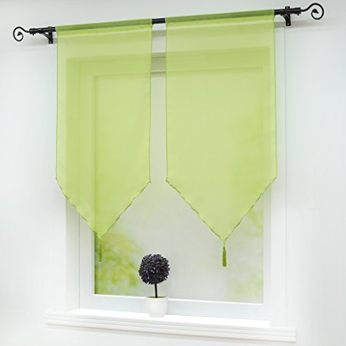 Joyswahl Scheibengardine Voile Bistrogardinen mit Quaste, einfarbig Melina Kurzstore BxH 45x90cm Grün mit Tunnelzug 2 Stück