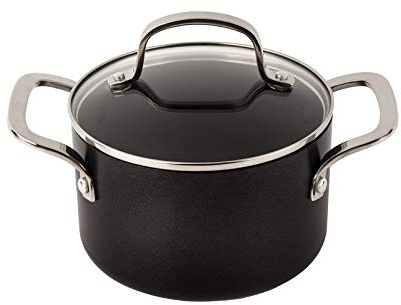 Arcos Serie Durapro - Cacerola Antiadherente - Cuerpo de Aluminio Forjado 16 cm - Capacidad 1.5 litros - Mango de Acero Inoxidable - Color Negro (Libre de PFOA)