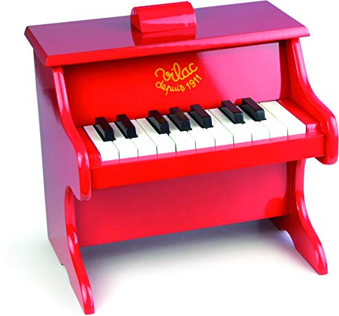Vilac Vintage Holz 18 Tasten Klavier mit Partituren, Musikspielzeug Instrument für Kinder, Lackierung, Keine Batterien erforderlich, vormontiert, verbessert die Kreativität, ab 3 Jahren, Rot