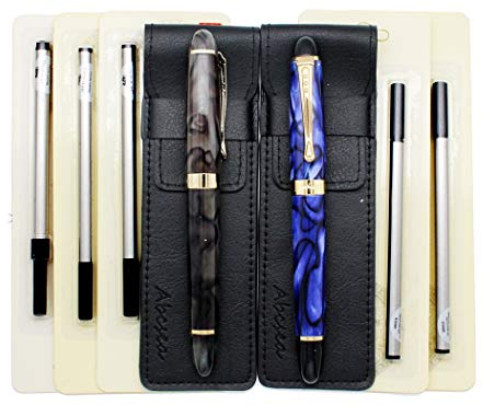 Abcsea 2 Stück Jinhao 450 tintenroller stift set Fineliner, feine Kugelschreiber set feine Spitze schwarz (blaue und grüne Blume), mit 5 Stück 0,5 mm Standard-Rollerball-Mine schwarz
