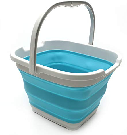 SAMMART 10L (2,6 Gallonen) Faltbarer rechteckiger handlicher Korb/Eimer (grau) (Grau/Hellblau, 1)
