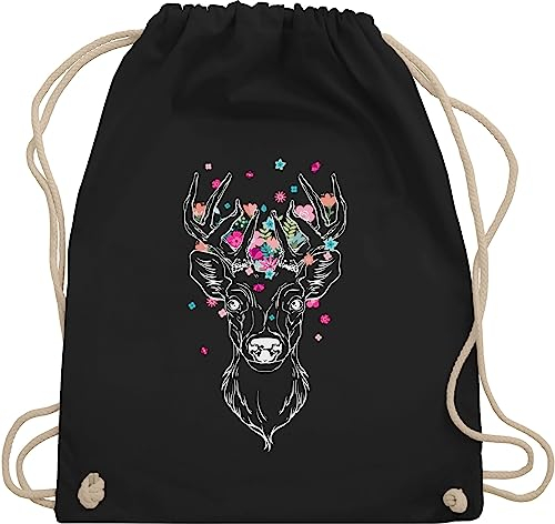 Shirtracer Turnbeutel Rucksack - Kompatibel mit Oktoberfest Tasche - Hirsch - Hirschmotiv Geweih - Unisize - Schwarz - oktoberfest-tasche trachtenrucksack bayrische hirschen beutelrucksäcke geschenk