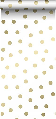 Origin Tapete Punkte Weiß und Gold 53 cm x 10.05 m
