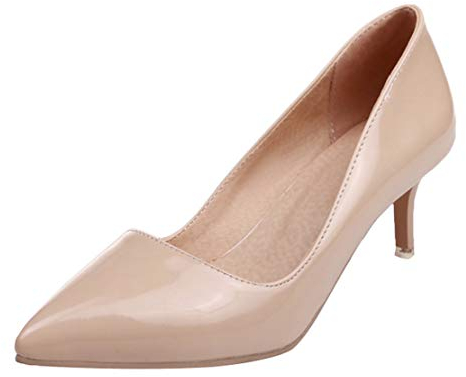 MISSUIT Damen Kitten Heels Pumps Kleiner Absatz Lack Spitz(Beige,43)