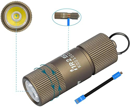 OLIGHT i1R 2 EOS Rechargeable Keychain Torch 150 Lumens LED Flashlights, Mini Pocket Keyring Light for Night Walking or Camping (Desert Tan)