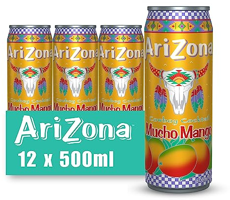 Arizona Mucho Mango Tropical Juice Drink, 12 x 500ml Cans | Tropical Mango Fruit Juice Drink, No Artificial Colours or Preservatives, Enjoy Chilled, 12 Can Multipack