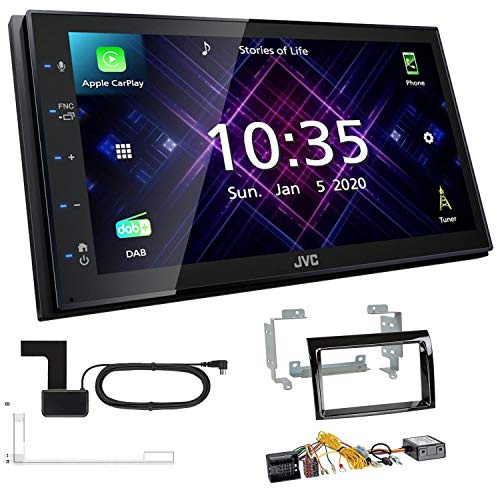 JVC KW-M565DBT 2-DIN Autoradio mit DAB Antenne passend für Citroen Jumper ab 2006 gewölbte Kante Piano Black mit Canbus