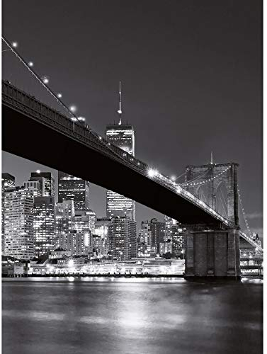 Schwarz weiß Fototapete New York | 3D Vlies Fototapete Brooklyn Bridge bei Nacht | Moderne Bildtapete mit Brücke und Skyline ideal für Schlafzimmer