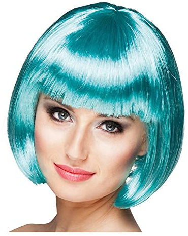 PAPSTAR NEU Perücke Damen Foxy Bob, Pagenkopf mit Pony, Cabaret, türkis - mit Haarnetz