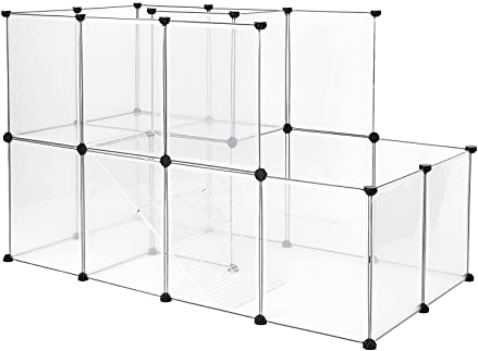 lionto Freigehege für Kaninchen aus pflegeleichtem Kunststoff, 2 Etagen 145x73x93 cm, erweiterbares Gehege für Kleintiere, simples Stecksystem & einfache Reinigung, für innen & außen