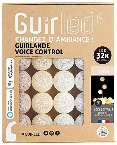 GuirLED - LED Baumwollkugeln Lichterkette WIFI USB - Sprachsteuerung - Connected Home - Amazon Alexa & Google Assistant - 2xUSB-Netzadapter enthalten - 32 Kugeln 3,2m - Baumwolle