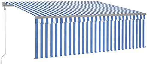 vidaXL Gelenkarmmarkise Automatisch mit Jalousie Markise Balkonmarkise Sonnenmarkise Sonnenschutz Sichtschutz Garten Terrasse Balkon 4x3m Blau Weiß