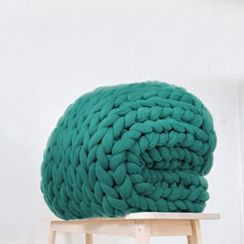 VanderHOME Decke Gestrickte Super Weiche Kuscheldecke Handgefertigt Grobe Strickdecke Grobstrick Decke Gestrickte Decke Wolldecke Couchdecke Flauschige weihnachtsdeko (Dunkelgrün,60×80cm)