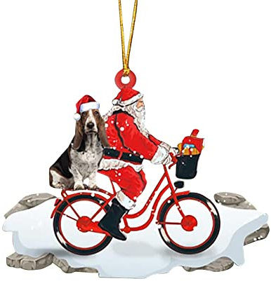 Alecony Weihnachten Anhänger Ornament, Weihnachtsanhänger Weihnachtsschmuck Christbaumschmuck Weihnachtlicher Weihnachtsbaumschmuck Weihnachtsdeko, Weihnachtsmann Fahrrad Hund (#003)