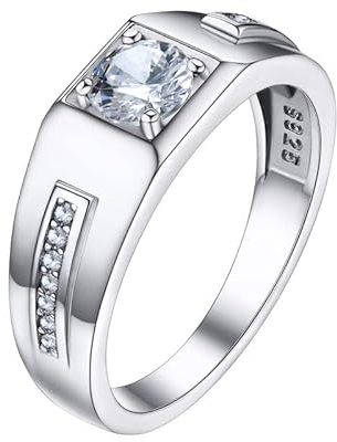 Bandmax Solitär Ring in Größe 64 Silber 925 Partnerring Verlobungsring Ehering mit Weißen Zirkonia Hochzeit Schmuck Accessoire für Männer
