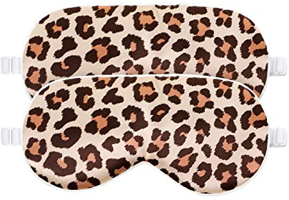 HBHLFZ Schlafmaske, 2 Stück, Augenmaske, Schlafschutzmaske, leicht und bequem, elastische Augenmaske für Nachtschlafen, Schatten für Reisen, geeignet für Herren/Damen (brauner Leopard)
