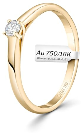 EDELIND Verlobungsring Damen Gold 750 mit echtem Diamanten 0.1 ct Solitär Diamant Ring Gelbgold Ringgröße 51 (16.2) mit Schmuck Geschenkbox - Ringschachtel
