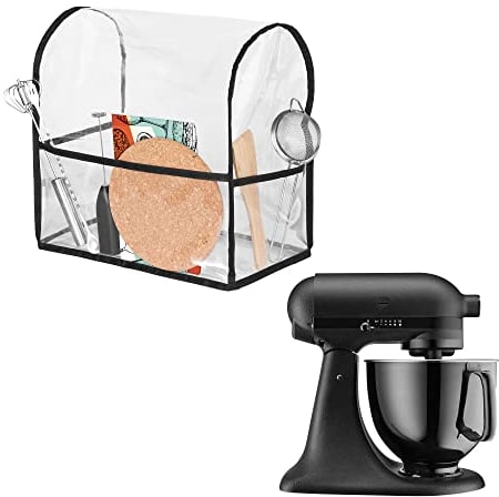 kwmobile Cover Compatible with KitchenAid 4,3-4,8 Litre - TPU Plastic Case w/ 3 Pockets for Accessories - Transparent/Black