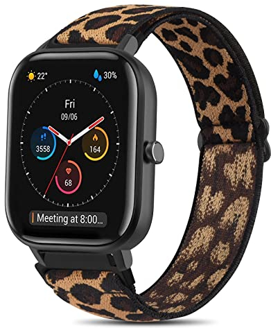 Vancle für Amazfit GTS 2 Mini Armband/GTS/GTS 2/GTS 2e/GTS 3/GTS 4/GTS 4 Mini Armband,20mm Dehnbar Verstellbar Nylon Solo Loop Elastisch Stoff Ersatzarmband für GTR 42 mm(Leopard)