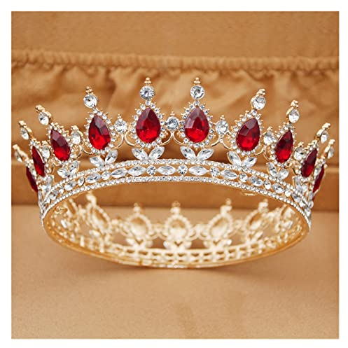 Tiara für Mädchen Hochzeitskrone Wunderschöne Kristall Metall Royal Queen King Tiara Große Krone Tiara Beauty Pageant (Color : Gold, Size : Red)