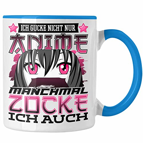 Trendation - Anime und Zocken Tasse Geschenk Mädchen Anime-Fans Gamergirl Spruch (Blau)