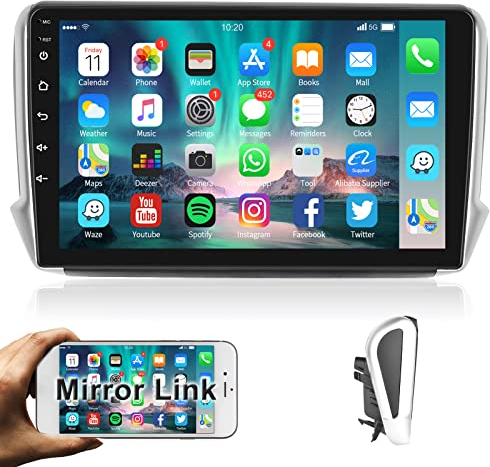 Podofo Android Autoradio GPS per Peugeot 208/2008 2012-2018, 10 Touchscreen Wifi Bluetooth FM RDS Radio Dulica Schermo USB Navigazione per Auto Video Stereo Player +Canbus