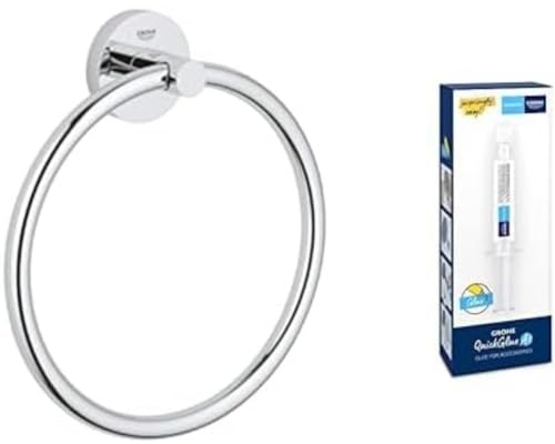 GROHE Start - Handtuchring + Kleber (Material: Metall, verdeckte Befestigung, zum Kleben oder Bohren), Chrom, 41174000