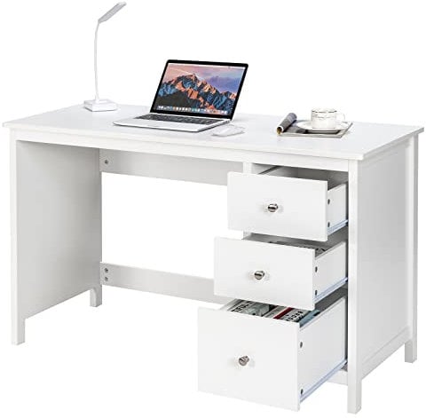 SFAREST Wooden Computer Desk, 120cm x 50cm PC Laptop Study Table with 3 Drawers, Modern Gaming Writing Workstation for Home Office
