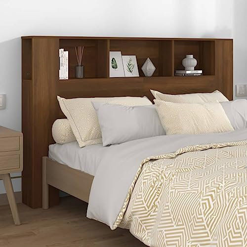 FIRBNUS Kopfteil mit Ablagen Braun Eichen-Optik 160x18,5x104,5 cm Kopfteil-Regal Feuchtigkeitsbeständigkeit Holzwerkstoff Bücherregal-Kopfteil Modernes Möbel für Schlafzimmer Aufbewahrung Büchern