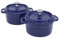 Flavehc Mini Cocotte 8 oz Mini Dutch Oven 0.25 qt. Cast Iron Garlic Roaster for Oven Garlic Confit Pot Ramekins with Lids Oven Safe Set of 2, Blue