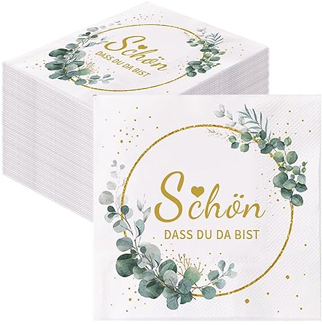 GROVBLE 80 Stück Servietten Schön Dass Du Da Bist,Servietten Hochzeit Geburtstag Eukalyptus für Geburtstag Hochzeit Taufe Kommunion Konfirmation Einladung und jede Feier Party. (bb)