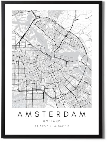 State Media Vision Amsterdan Karten-Poster Einzelset, minimalistischer Schlafzimmer- oder Wohnzimmer-Druck, Einweihungsgeschenk (Amsterdam, nur A4-Druck)
