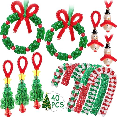 boocooberg 40pcs Weihnachtsschmuck,Bastelset Weihnachten,Perlen Dekoration Kit FüR Kranz SüßIgkeiten Dosen Weihnachtsbaumschmuck,Basteln Weihnachten Kinder,Kinder Weihnachtshandwerk,Weihnachtsfeier