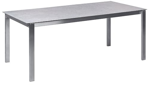 Beliani Gartentisch Sicherheitsglas Keramik grau 180x90 cm Edelstahlgestell Cosoleto