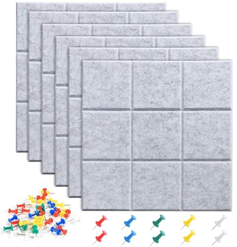 6 Stück Filz Pinnwand, Große Filz Pinnwand, 30x30cm Filzboard Memotafeln, Filz Pinnwand Selbstklebend, mit 35 Pinnnadeln, Memo Boards Bulletin, für Foto Hängen Bulletin Tafeln Heimdekoration, Hellgrau