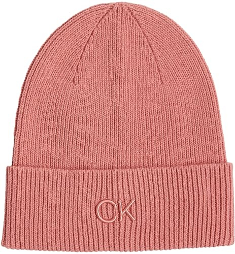 Calvin Klein Damen Strickmütze Embroidery Fine Rib Beanie Warm, Rosa (Dusty Rose), Einheitsgröße